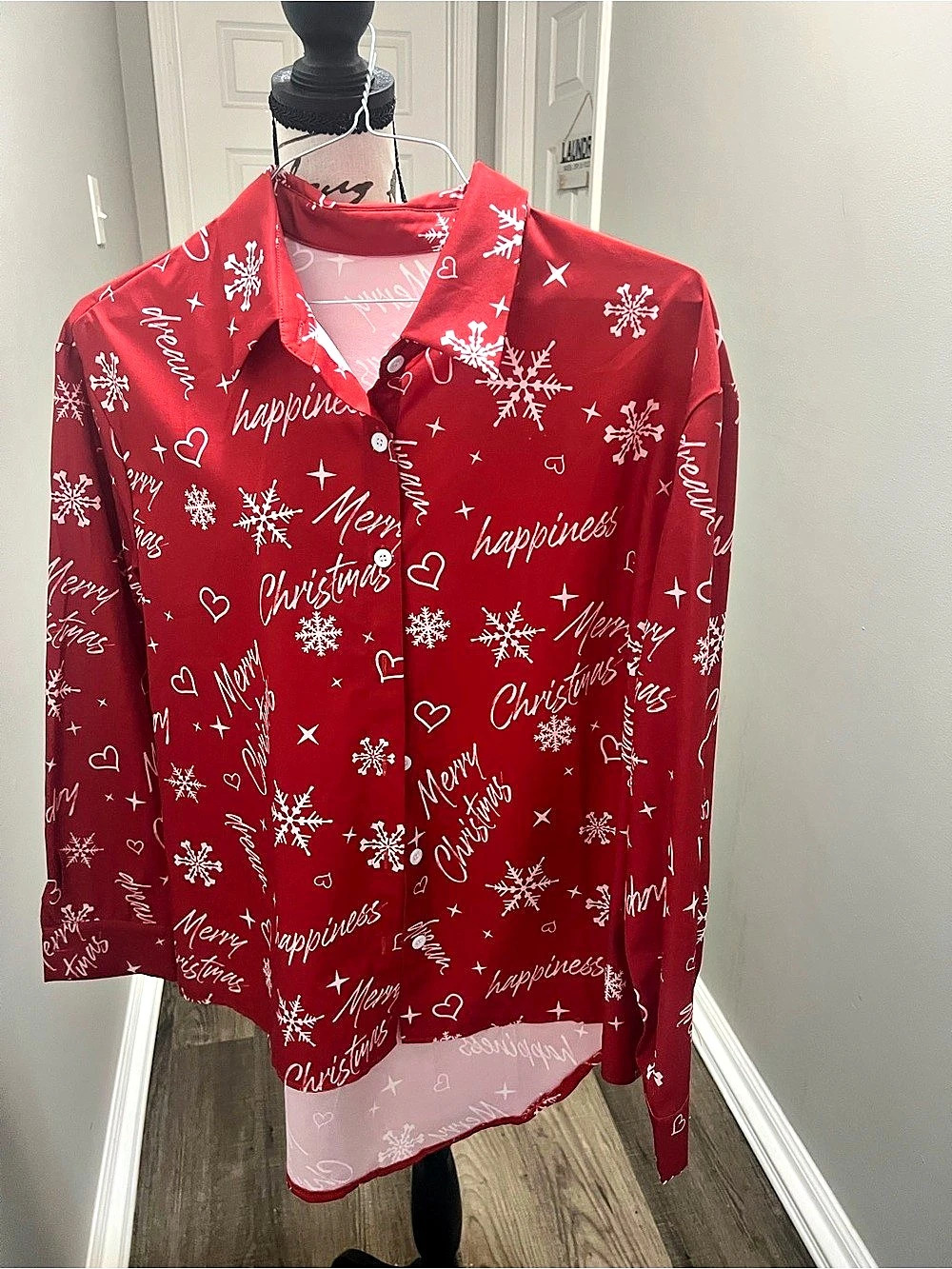 Women's Christmas Print Button Down Shirt